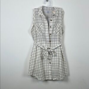 Sonoma Now + Gen Linen Blend Sleeveless Windowpane Button Down Belt Shirt Dress